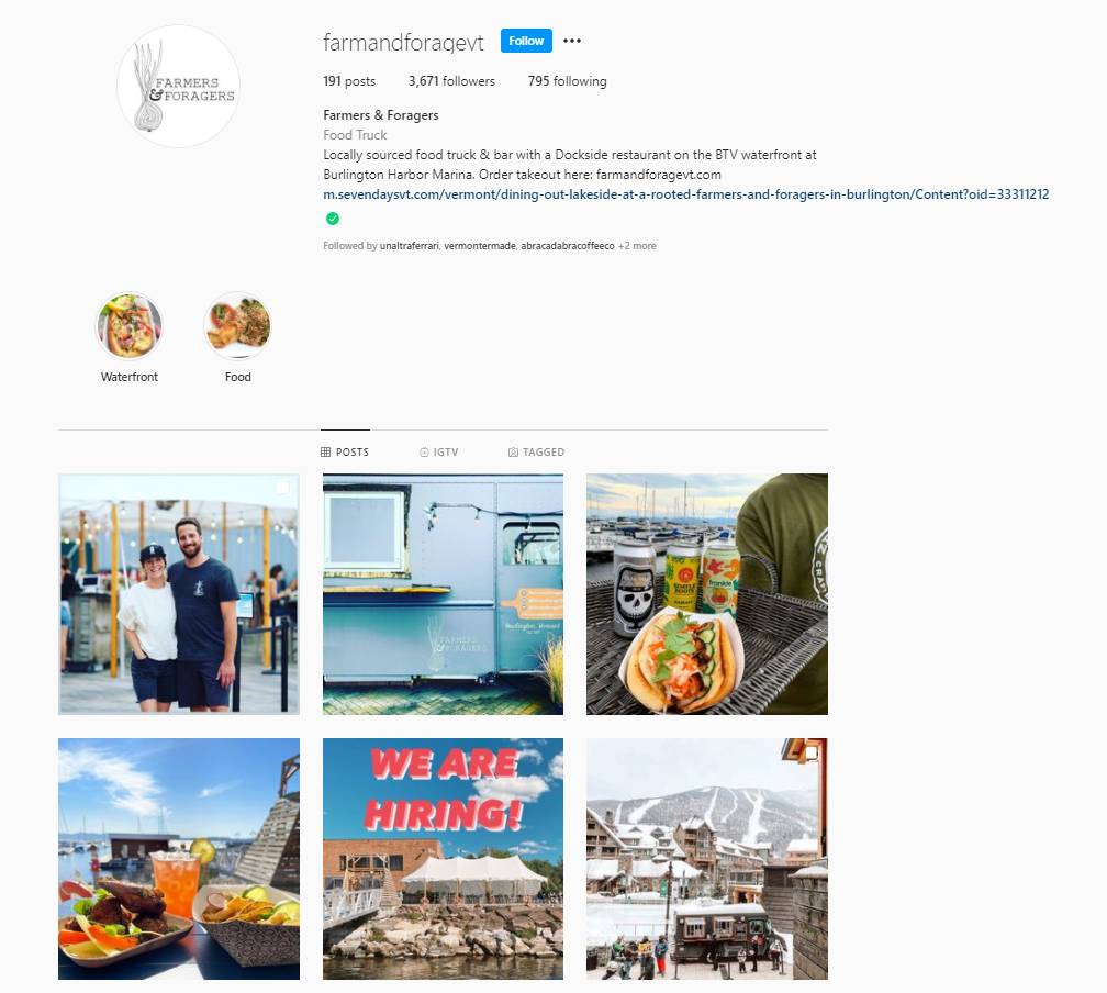 Screenshot of Farmers and Foragers Instagram