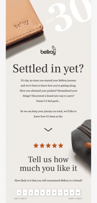 Screenshot of Post-Purchase Email Sequence Bellroy