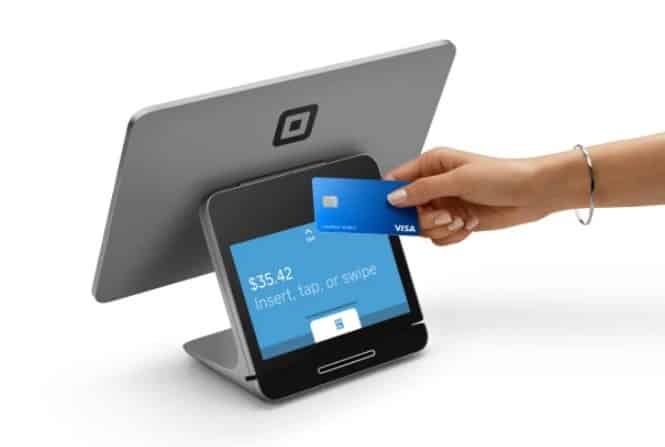 Paying using a credit card through Square Register.