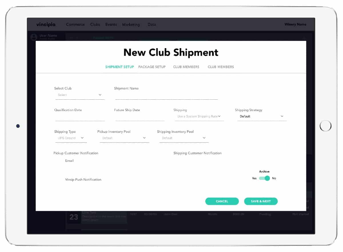 Screenshot of Square for Restaurants New Club Shipment