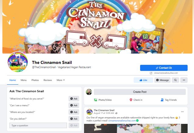 Screenshot of The Cinnamon Snail Website