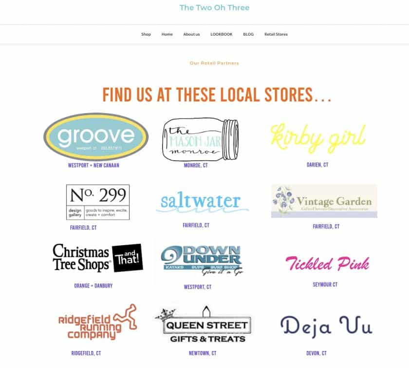 Screenshot of The Two Oh Three Online Retailer