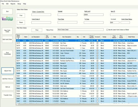 Screenshot of VinNow Vintracker Bulk Wine