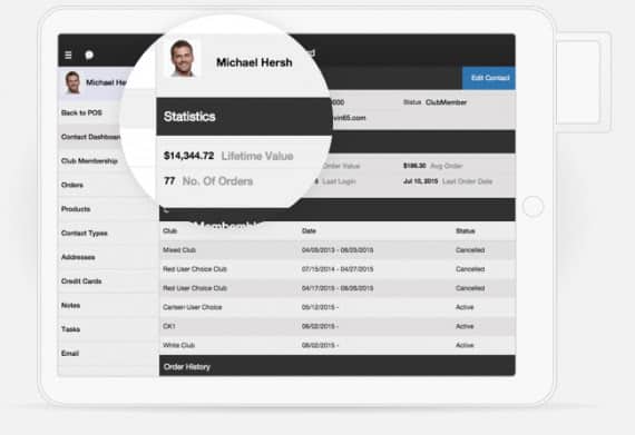 Showing wine direct customer profile on a tablet.