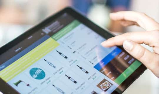 Showing wine direct mobile pos on a tablet.