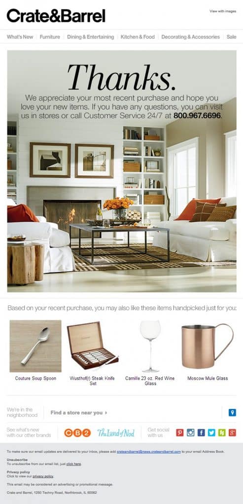 email from Crate and Barrel