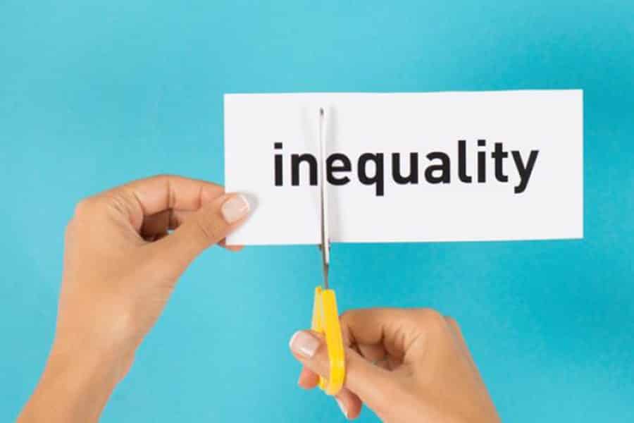 cutting card with the word inequality