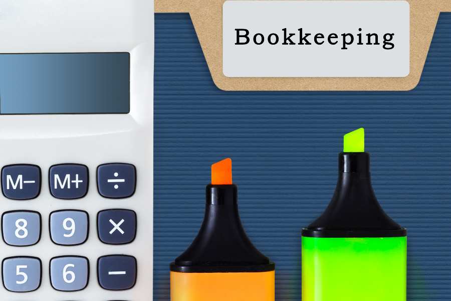 Bookkeeping Accounting Auditing Finance Concept. Calculator with highlighters