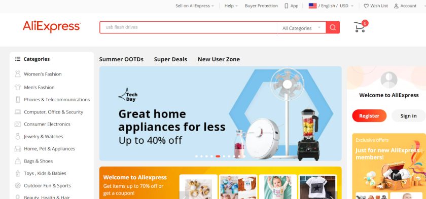 Featured products from AliExpress homepage.