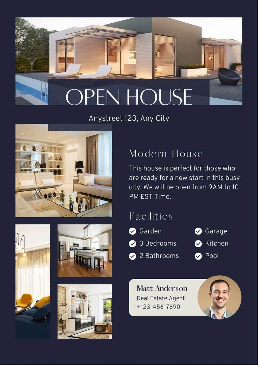 Canva Open house Invitation template example