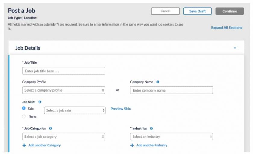Screenshot of CareerBuilder Post a Job page