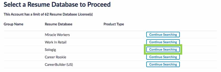 Screenshot of CareerBuilder Select Resume Database