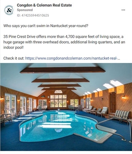 Real estate listing Facebook ad.