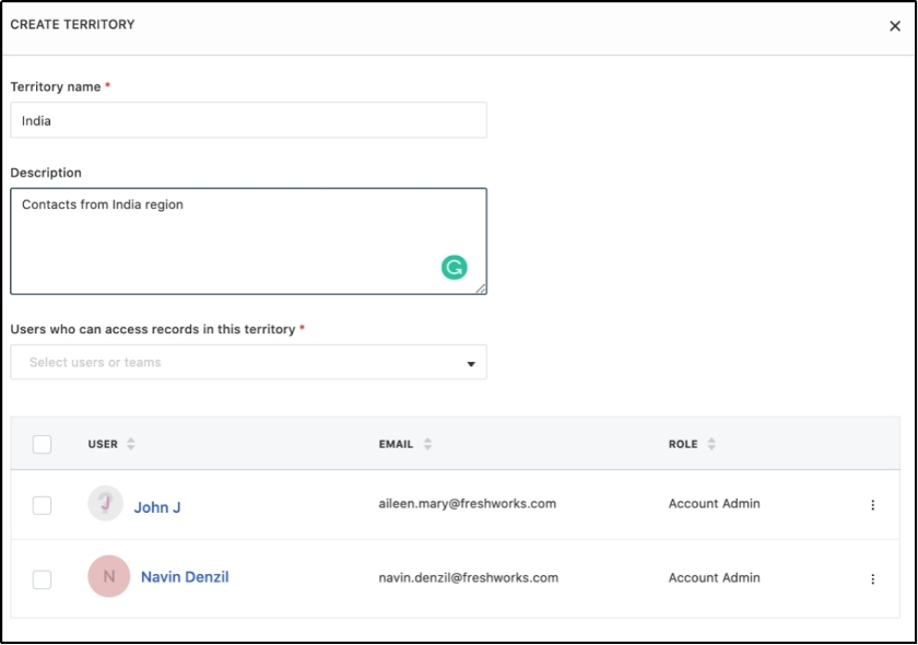 Creating a Terrority in Freshsales.