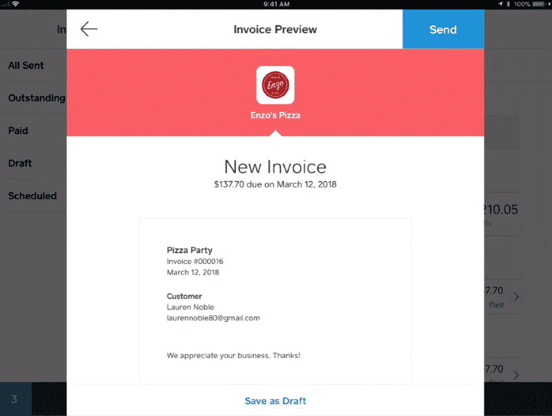 Creating an invoice in Square