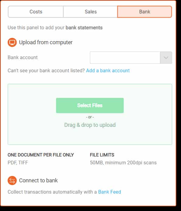 Screenshot of Dext Prepare Adding Documents to the Bank Panel