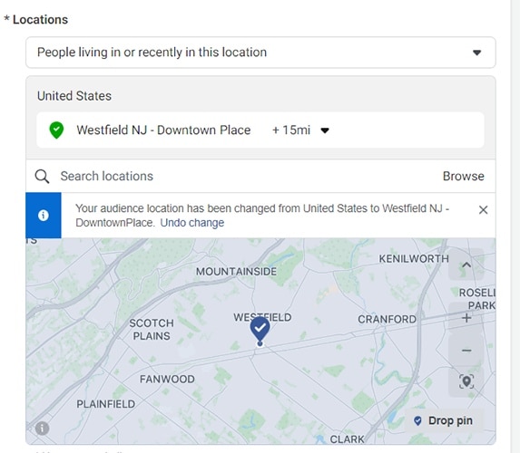 Facebook adding location to the target audience