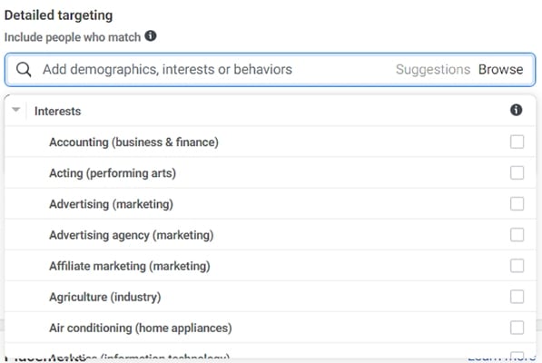 Facebook detailed targeting options