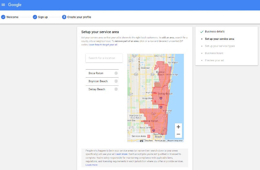 Google Search Setup Your Service Area