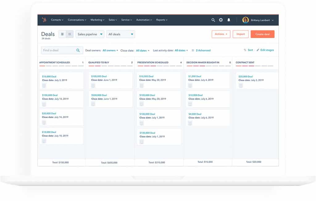 Deal stage pipeline feature of HubSpot CRM.