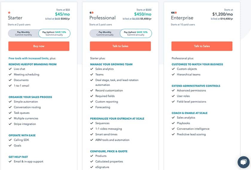 HubSpot CRM pricing plans