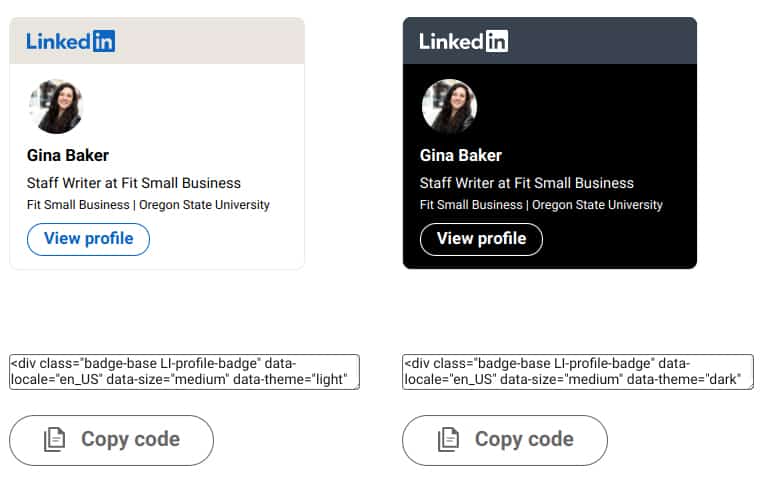 Screenshot of LinkedIn Badge Creation Page Example