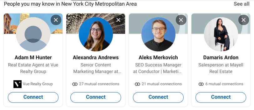 Screenshot of Linkedin “People You May Know” Section