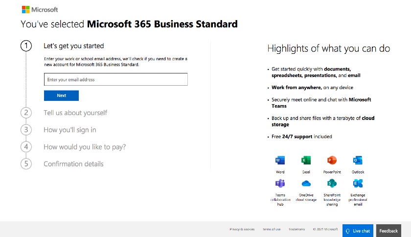 Microsoft 365 Starting Page For Business Standard Account