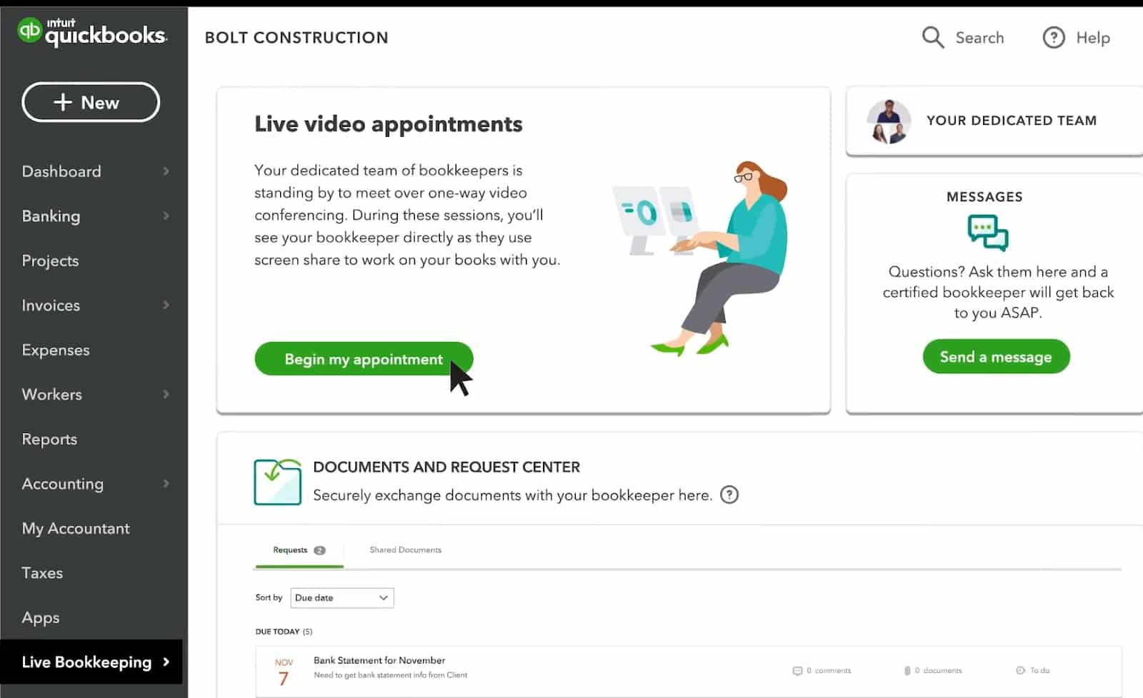 QuickBooks Live Hub, view related documents, and schedule a live video appointment.