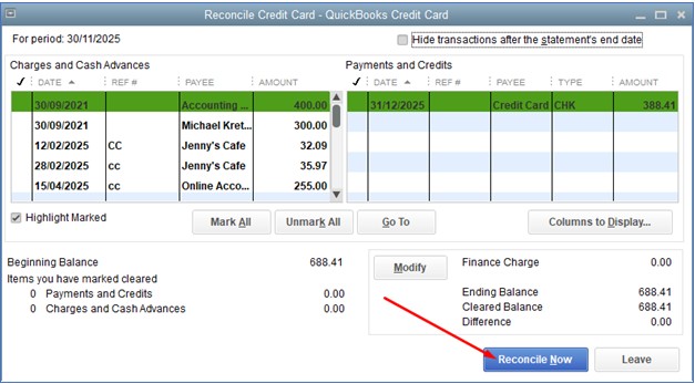 Reconcile Your Credit Card Account in QuickBooks Desktop