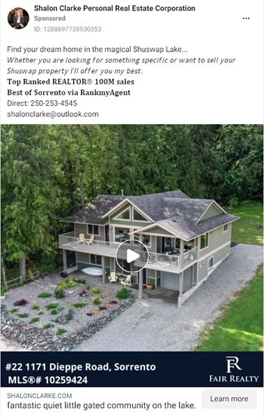 Real estate Facebook ad for a location.
