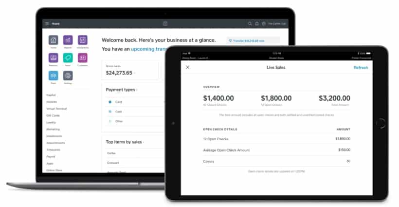 Showing Square reports on a laptop and tablet.