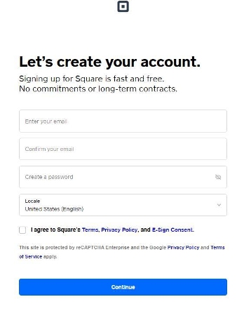 Square sign up form for merchant accounts.