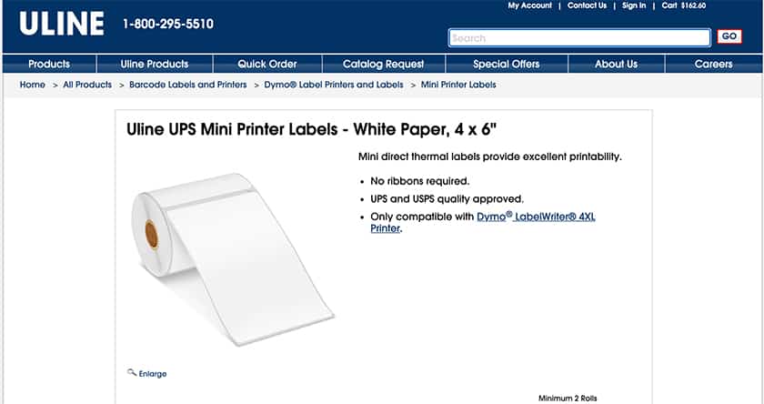 ULINE label sheets sample.