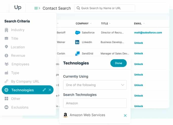 UpLead Technology Contact Search Filters
