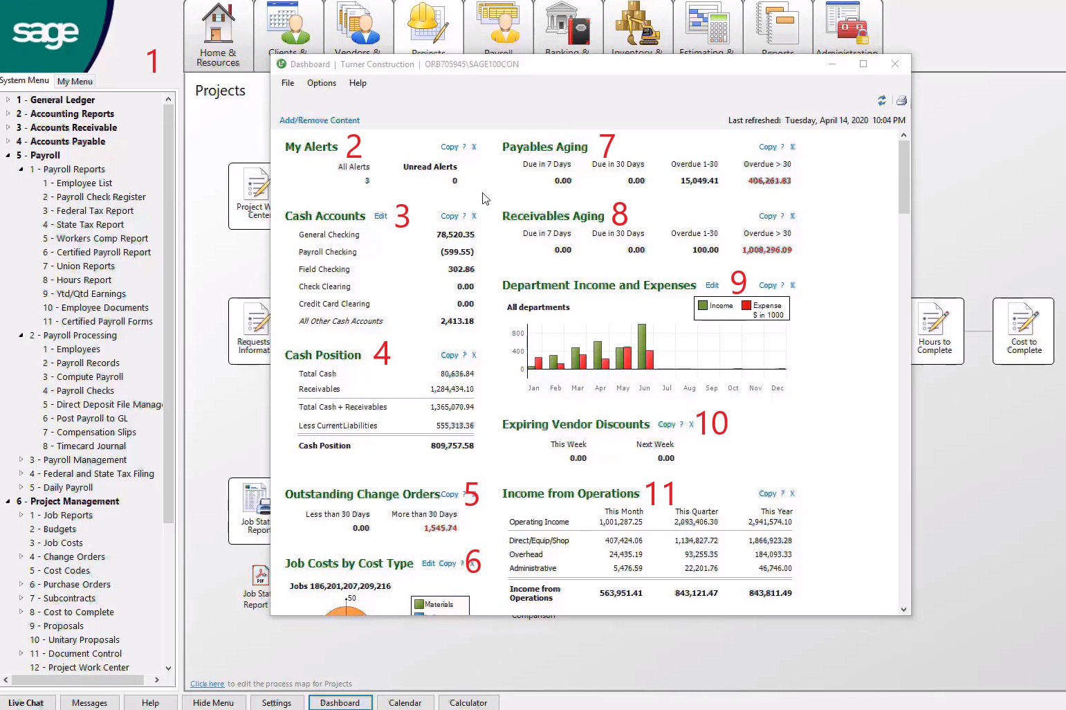 View of Sage 100 Contractor Dashboard