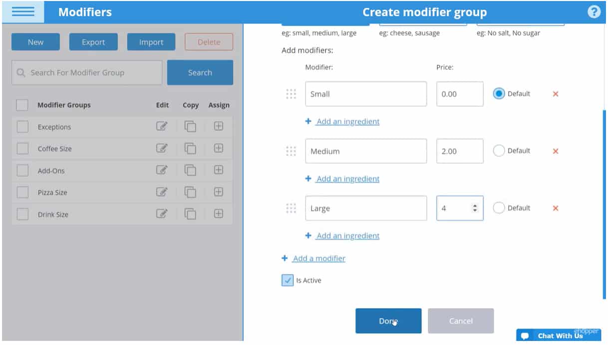 eHopper Create modifier group.