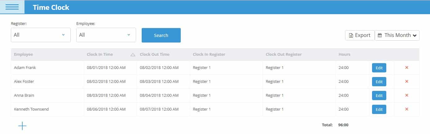 eHopper Time Clock Page.