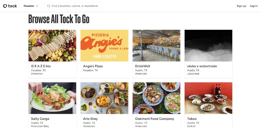 Screenshot of Browse Restaurants in Tock To Go