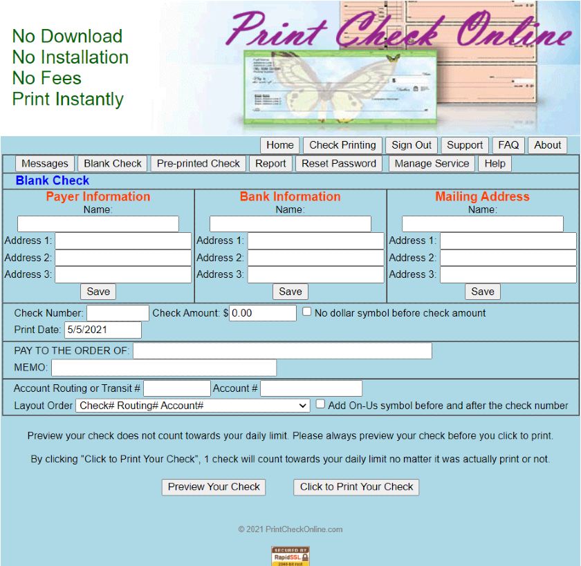 does ez checking software demo print trial on check