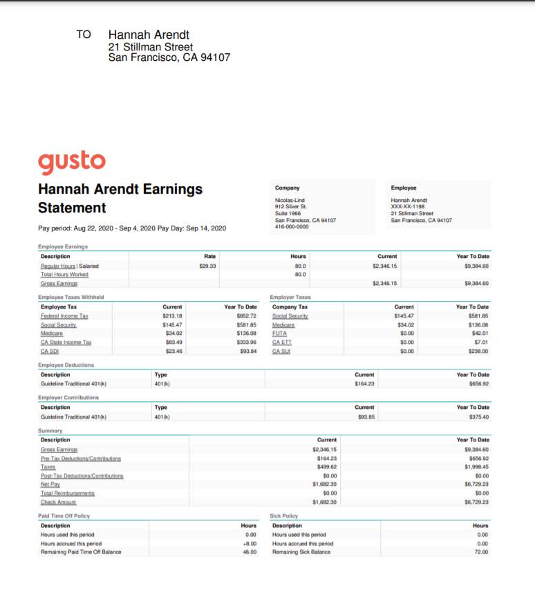 Screenshot of Checks Printed with Gusto Example