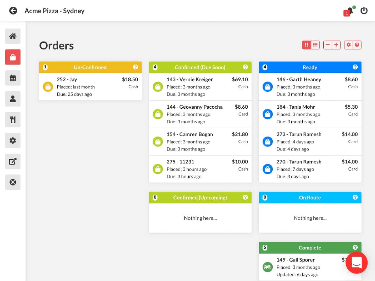 Screenshot of Cloudwaitress Online Ordering Dashboard