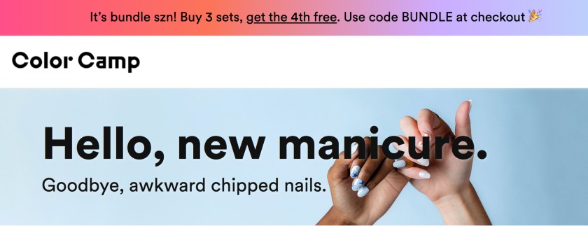 Color Camp offers a fourth manicure set for free when customers purchase three.