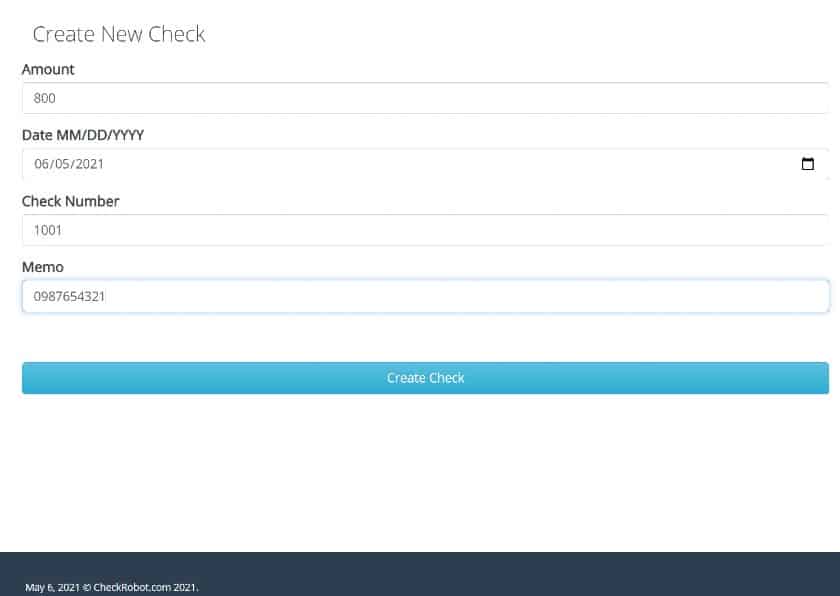 Screenshot of Create a Check for Your Payee