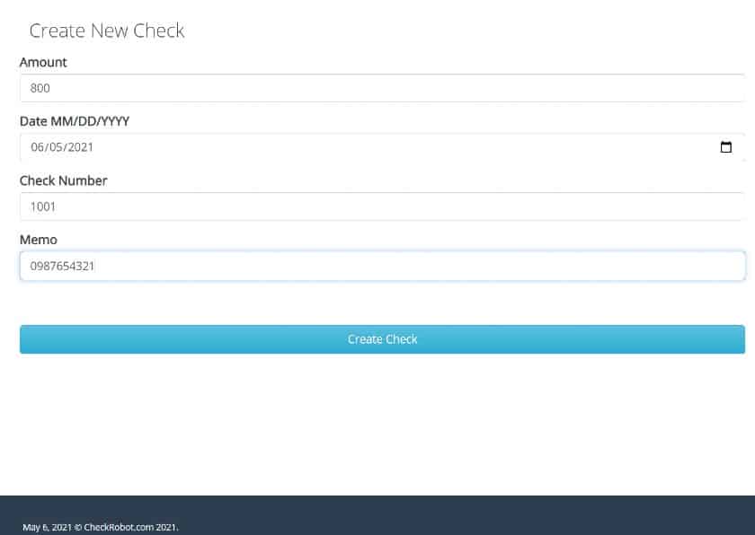 Creating a check for your payee.