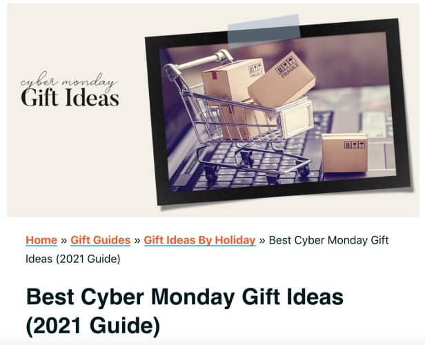 Screenshot of Cyber Monday Gift Guide