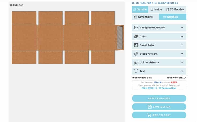 Screenshot of Designing Box on The Package Company