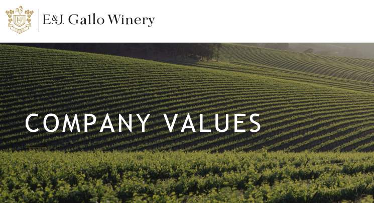 Screenshot of E and J Gallo Winery Company Values