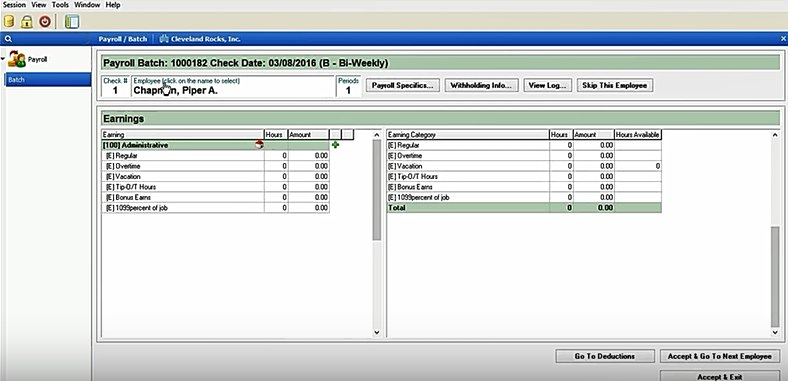 Screenshot of Employee Work Hours and Payroll Details