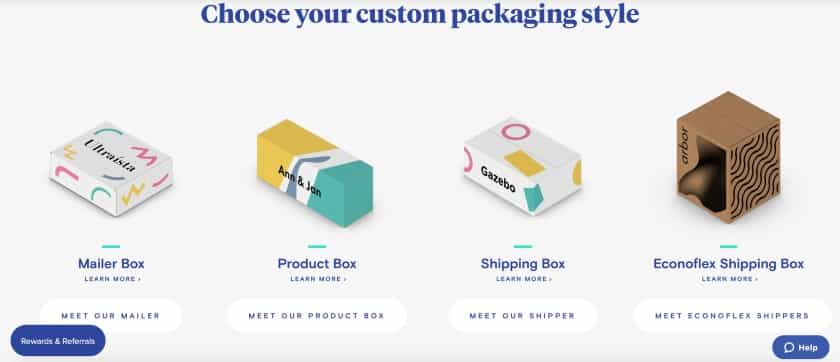 Screenshot of Packlane Offers Four Types of Shipping Containers